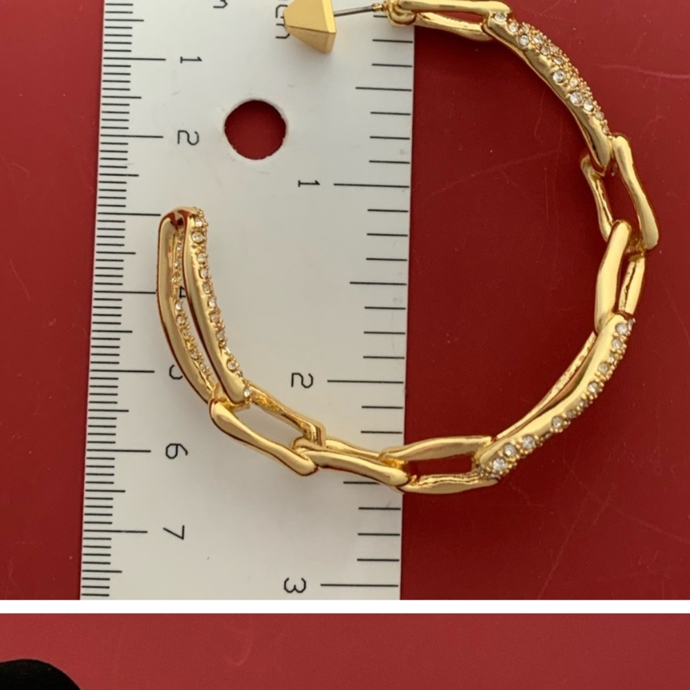 Alexis Bittar XL Golden Crystal Encrusted Textured Chain Link Hoop Post Earrings - Picture 16 of 16